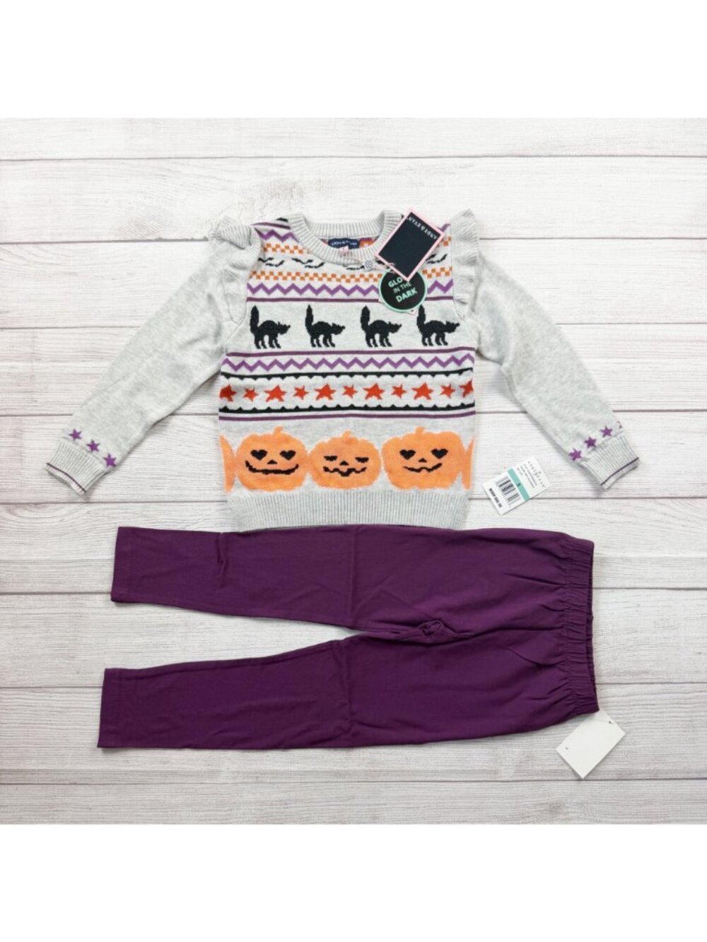 Andy & Evan Glow In The Dark Halloween Sweater Pants Girls Set NWT 5 - Picture 2 of 5